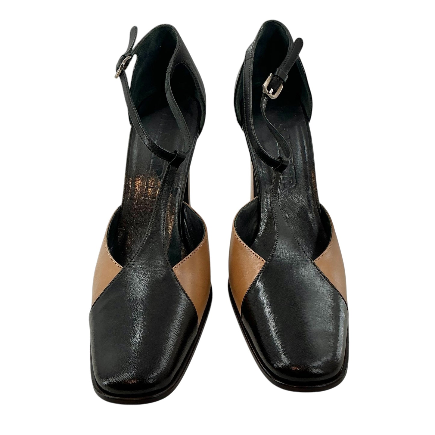 JIL SANDER Two-Tone Leather T-Strap Pumps