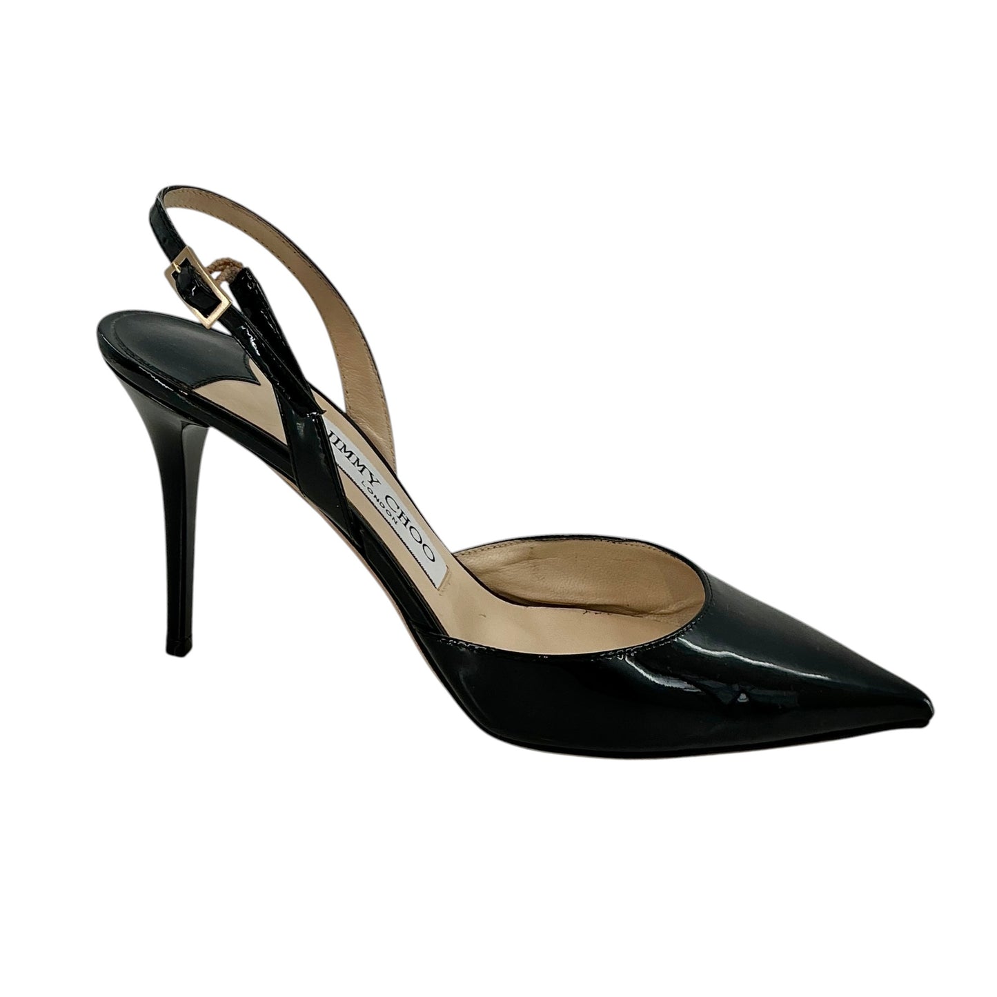 Jimmy Choo Black Patent Leather Tilly Slingback Pumps Pointed Toe