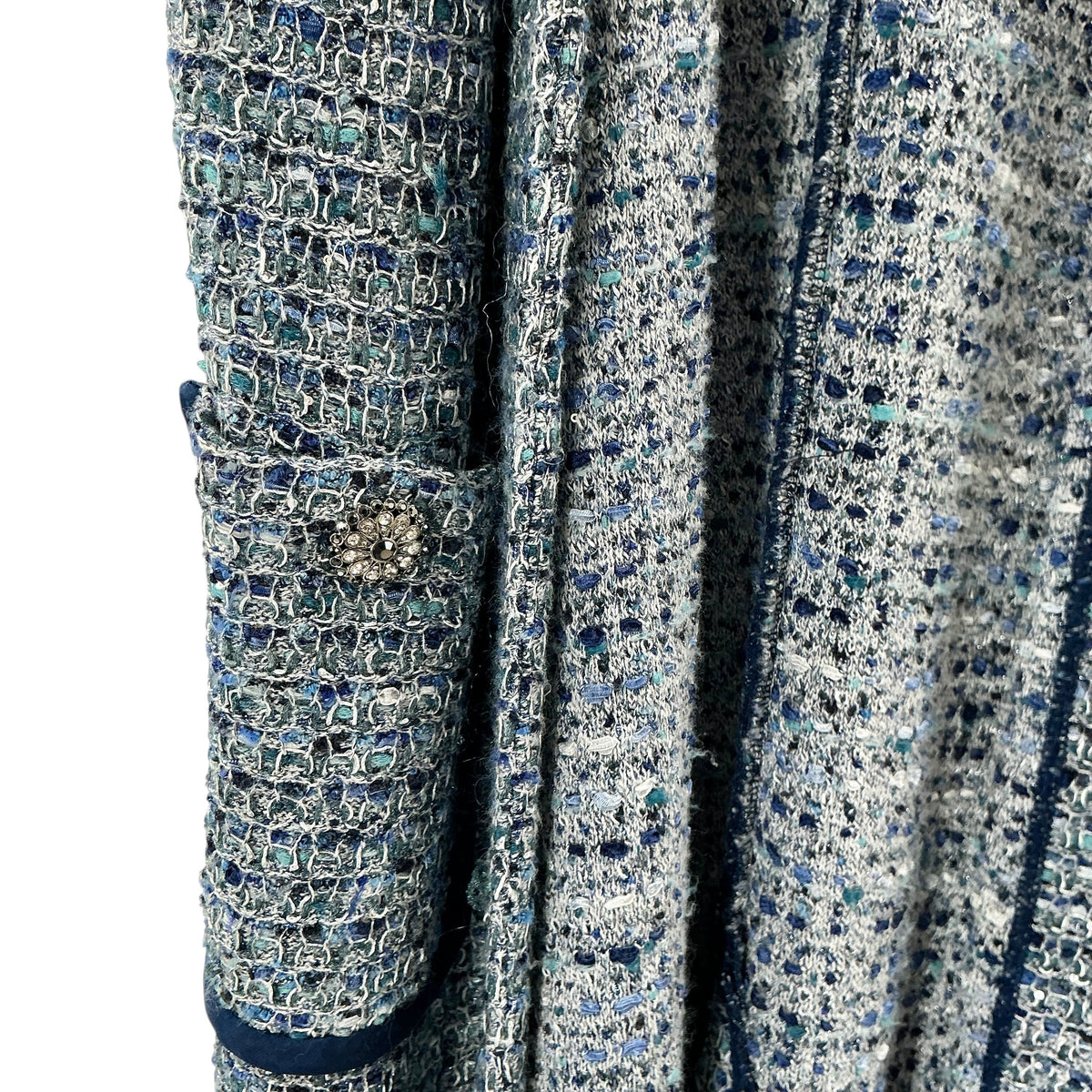 St. John Collection Bouclé Knit Duster Coatigan Jacket Grey