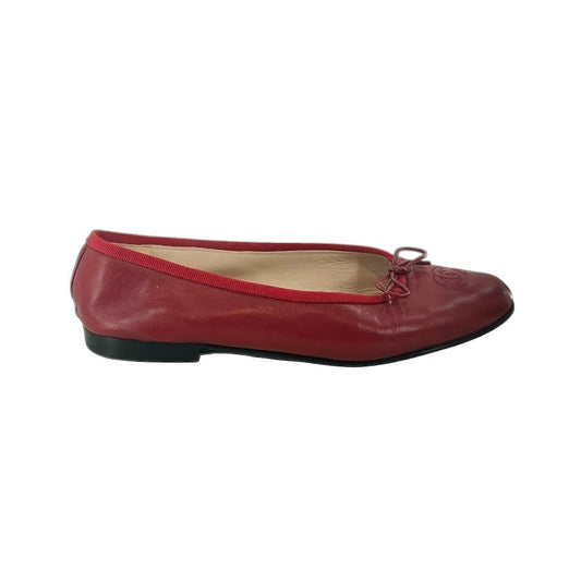 Chanel Leather CC Cap Toe Bow Ballerina Flats
