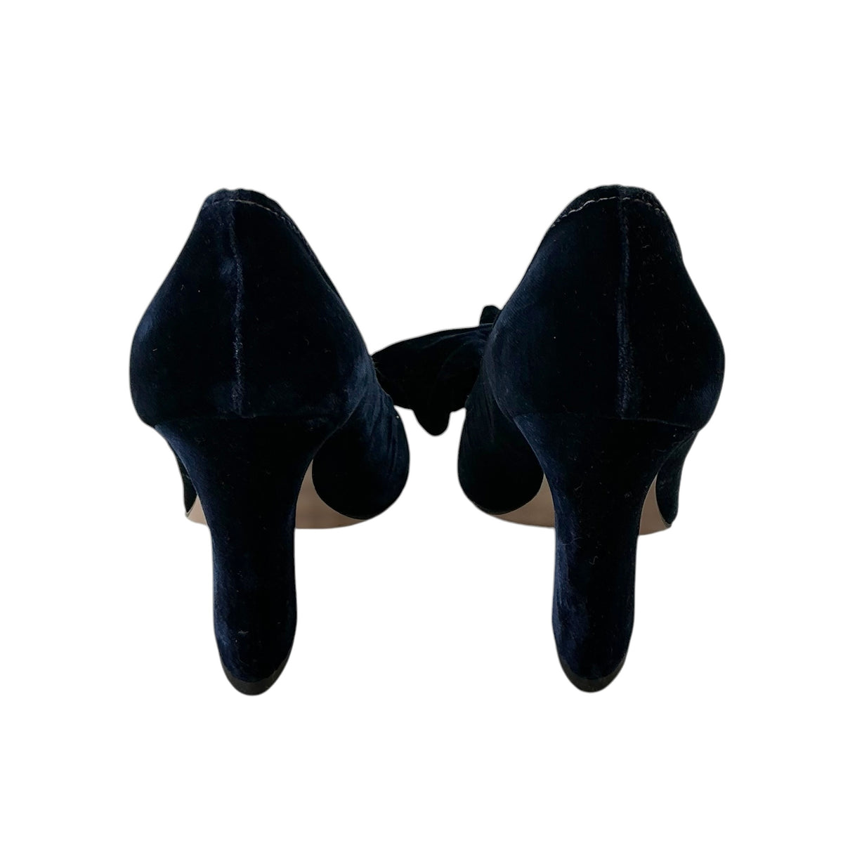 Miu Miu Midnight Blue Velvet Bow Accent Chunky Heel Pumps