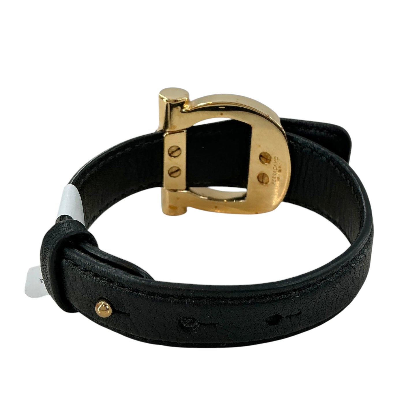 Ferragamo Black Gancini Leather Bracelet