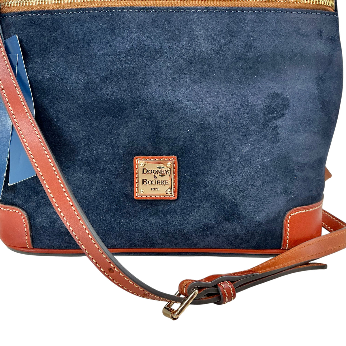 Dooney & Bourke Suede Large Crossbody Bag in Navy Blue & British Tan