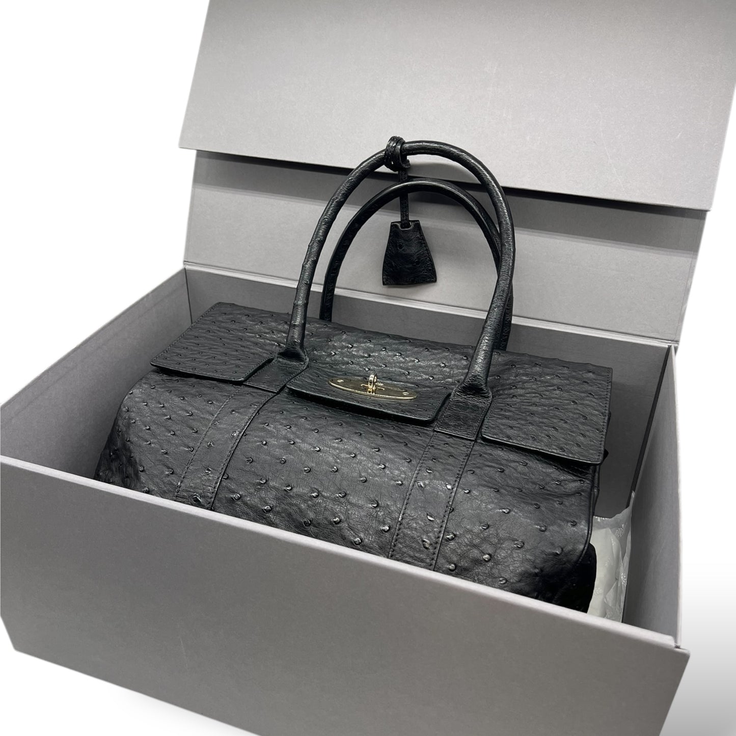 Mulberry Classic Bayswater in Black Ostrich Leather with Gold Hardware