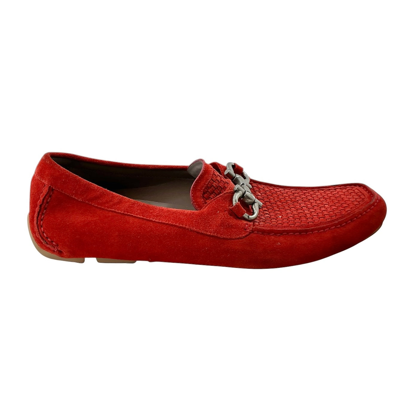 Ferragamo Parigi Gancini Red Woven Suede Driving Loafers