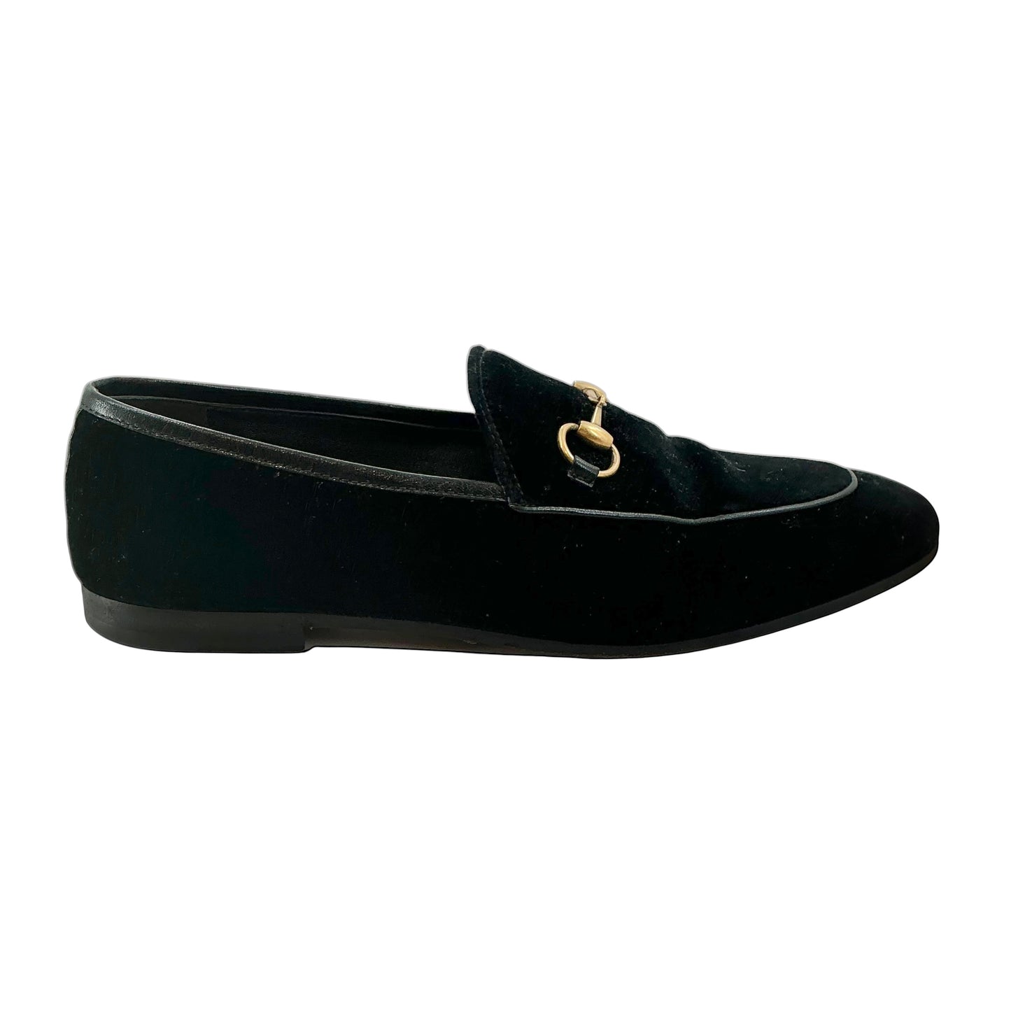 Gucci Jordaan Black Velvet Slip-On Flats with Gold Horsebit