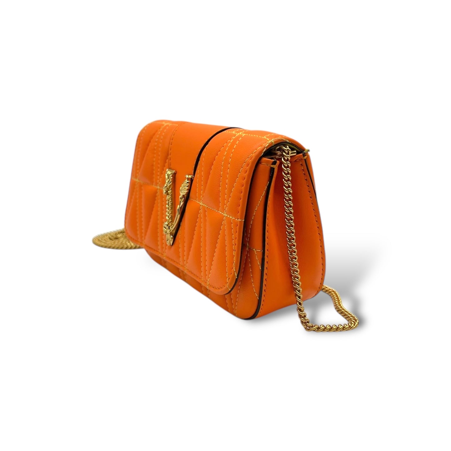 Versace Quilted Leather Mini Orange Crossbody Bag