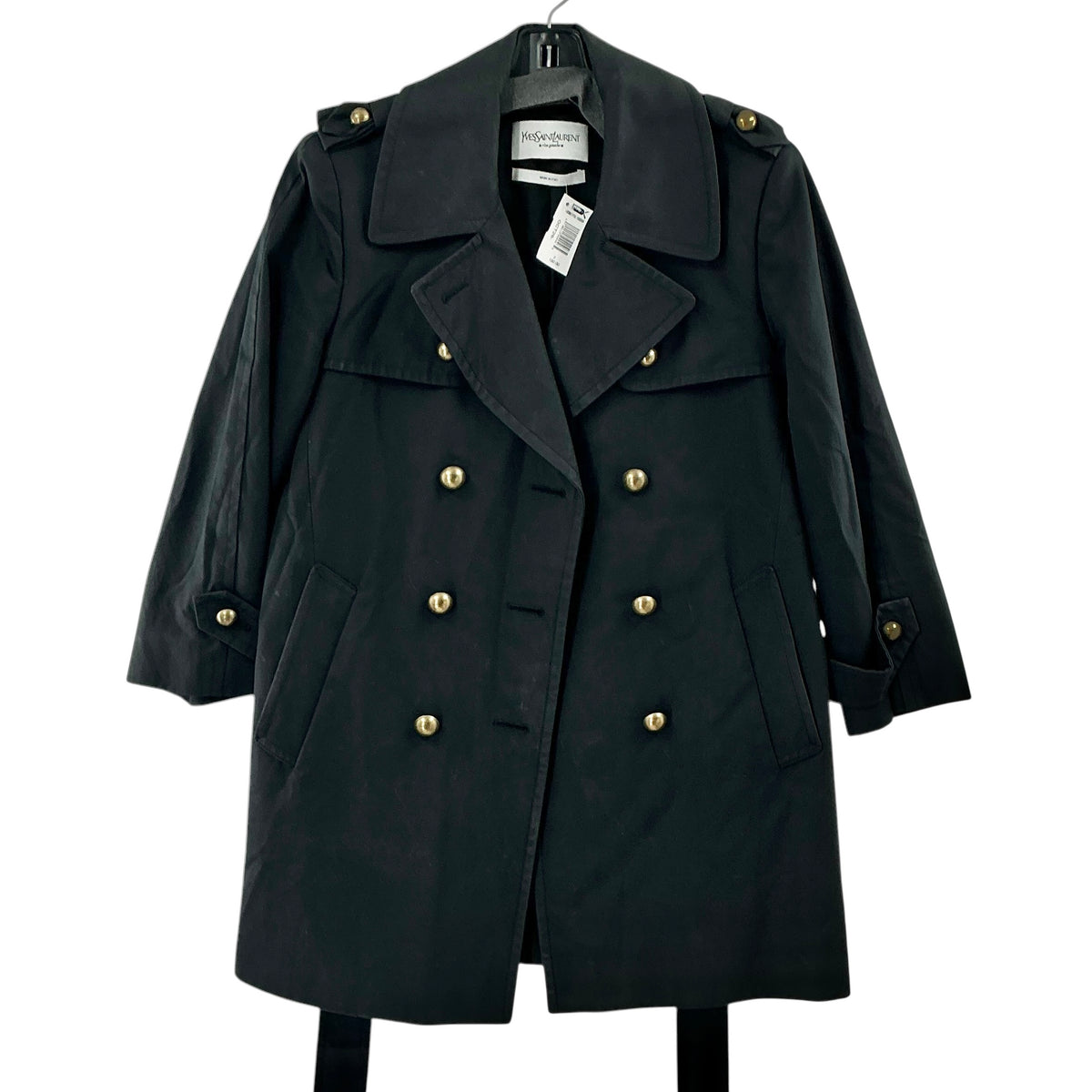 Yves Saint Laurent Black Rive Gauche Double-Breasted Trench Coat