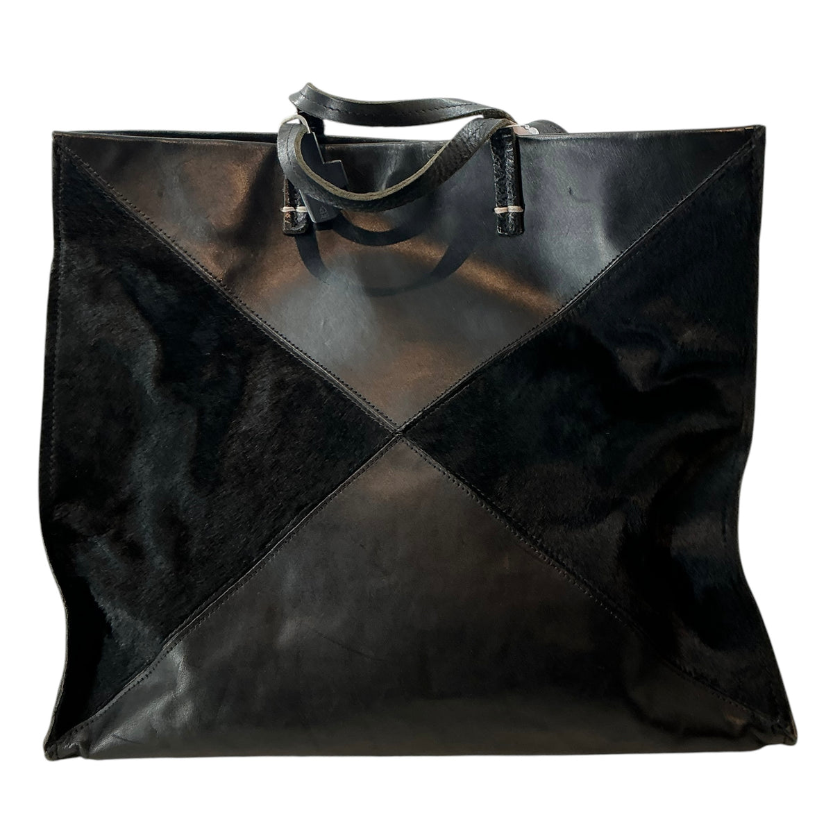 Clare V. Black Leather & Calf Hair Patchwork Simple Tote Bag
