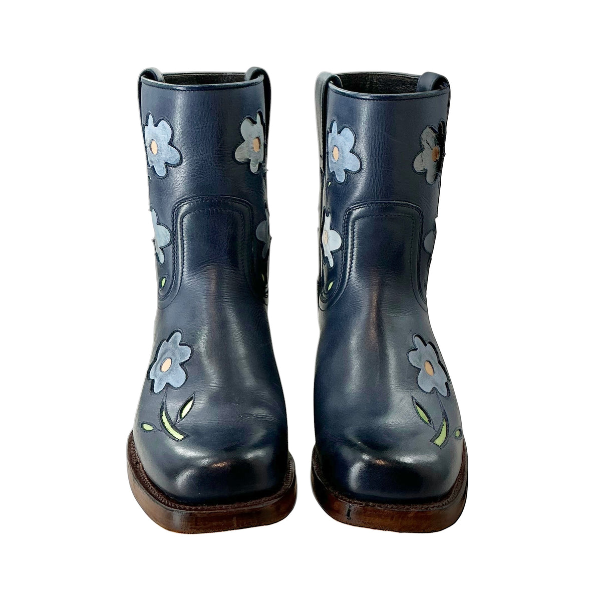 Dandelie by Sendra Handcrafted Leather Flower Ankle Boots Night Blue