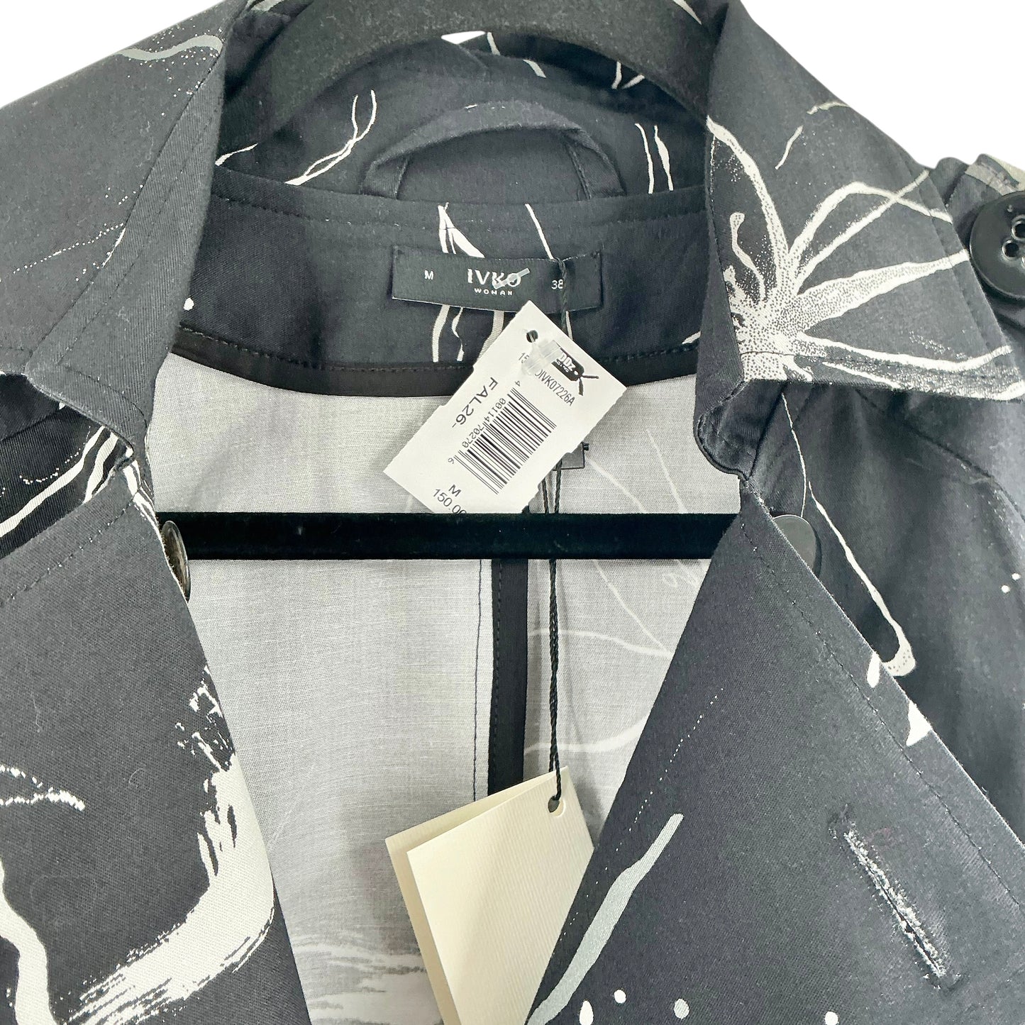 Ivko Abstract Graphic Letter Print Double Breasted Trench Coat Black