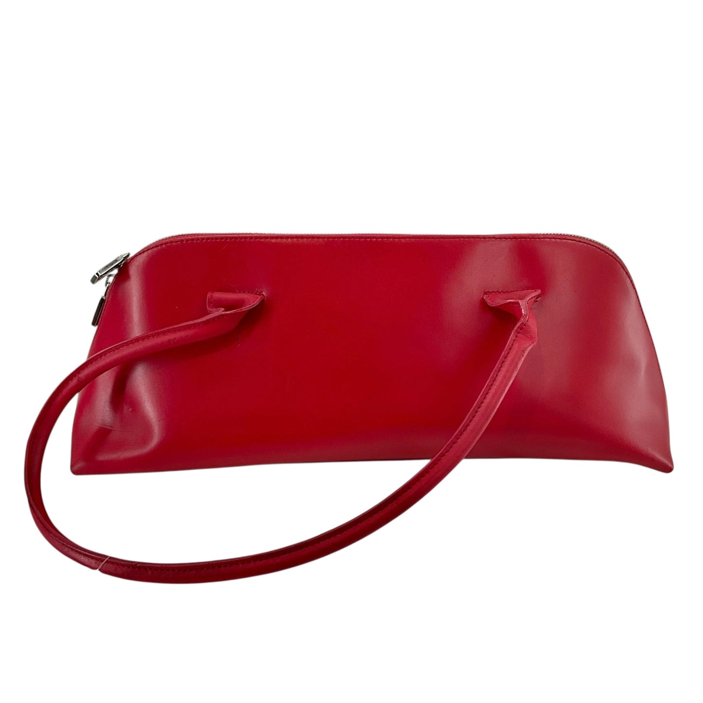 FURLA Red Smooth Leather Oblong Baguette Shoulder Bag