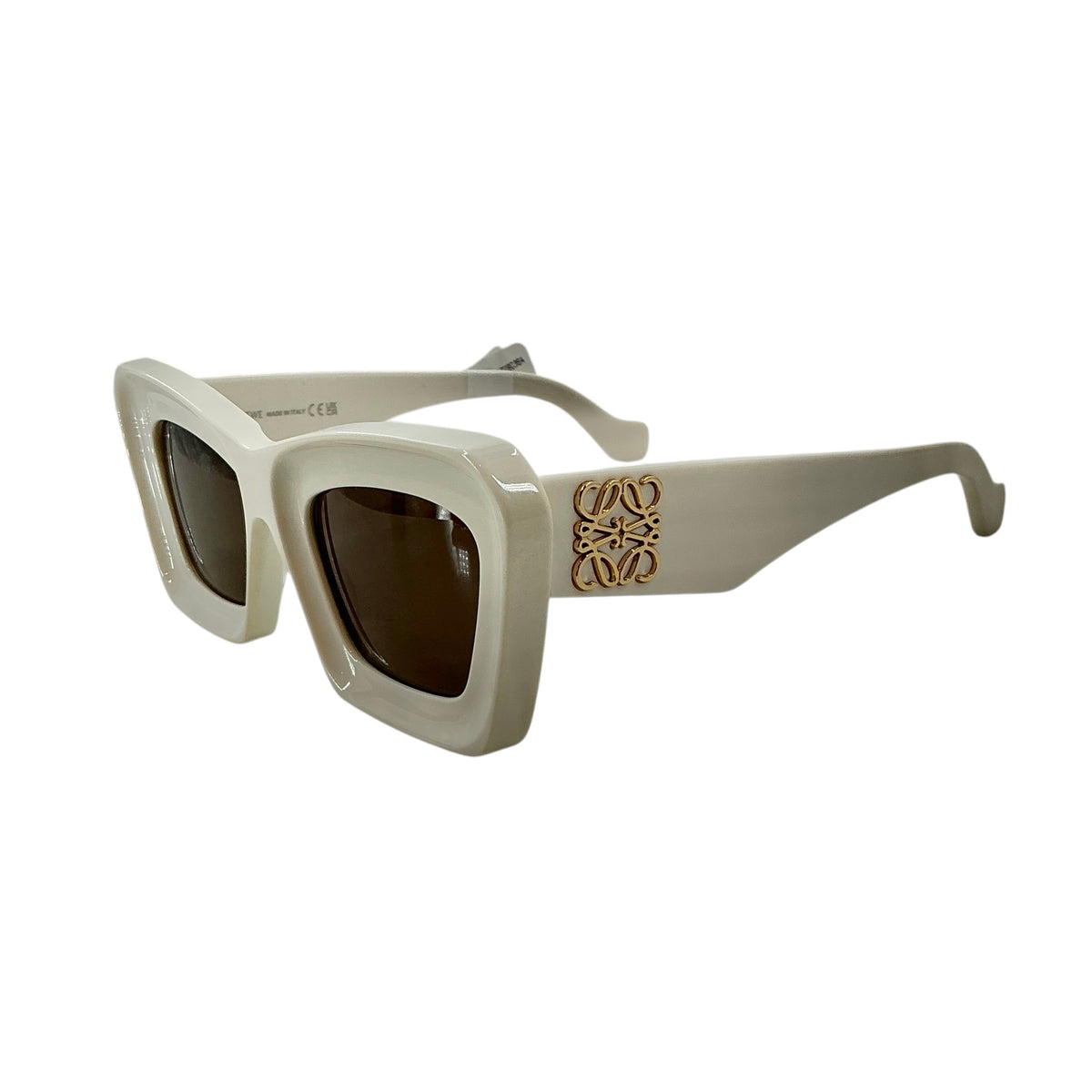 LOEWE Anagram White Beveled Cat-Eye Sunglasses – Ivory & Brown