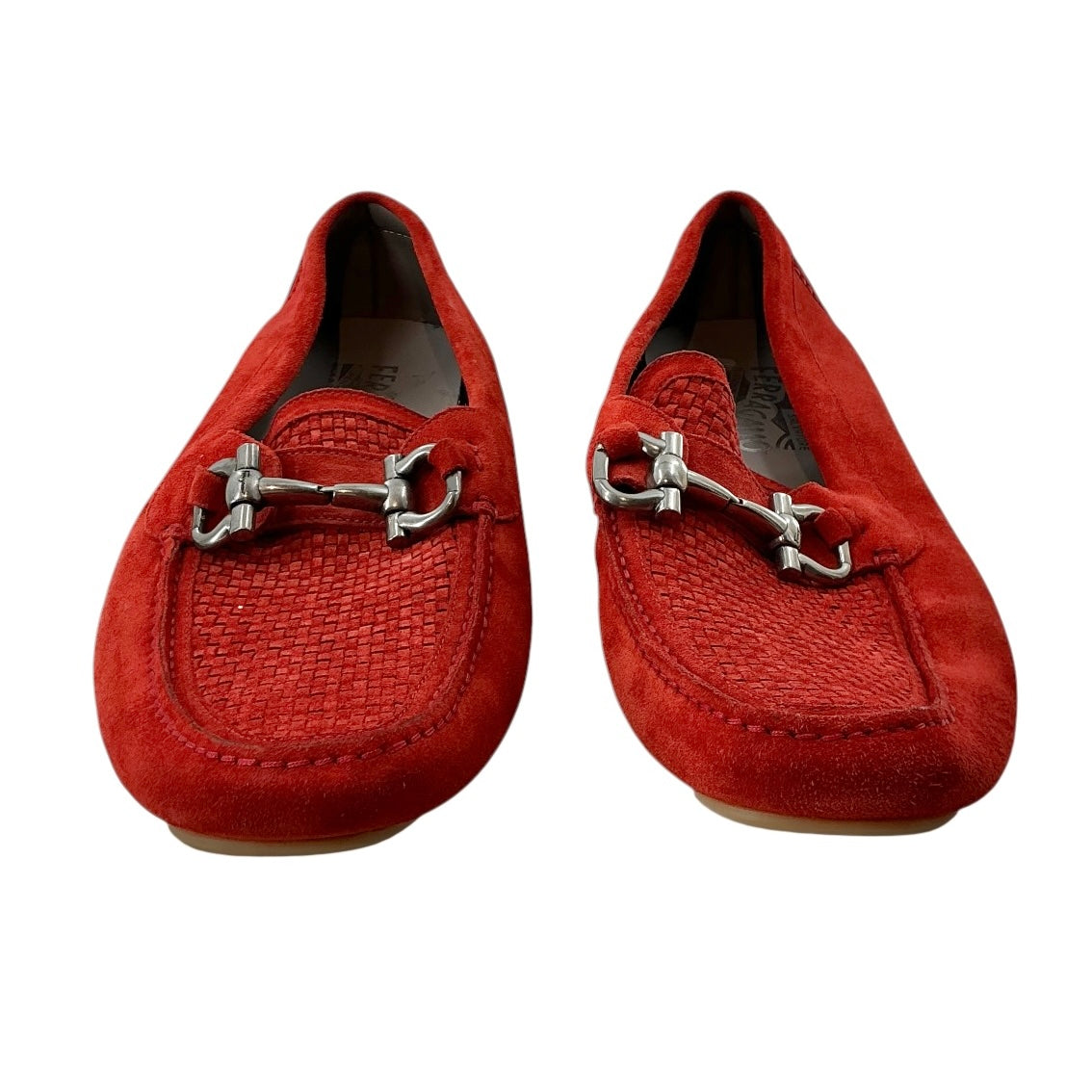 Ferragamo Parigi Gancini Red Woven Suede Driving Loafers