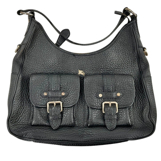Burberry Black Grained Leather Front-Pocket Hobo Bag