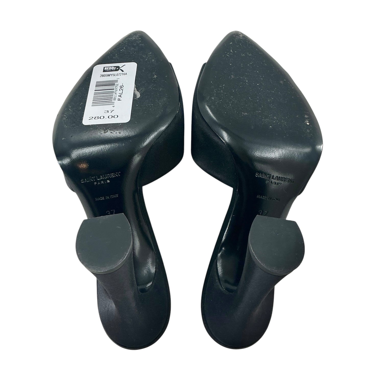 Saint Laurent Paris Black Satin Suite 105 Mule Heeled Sandals