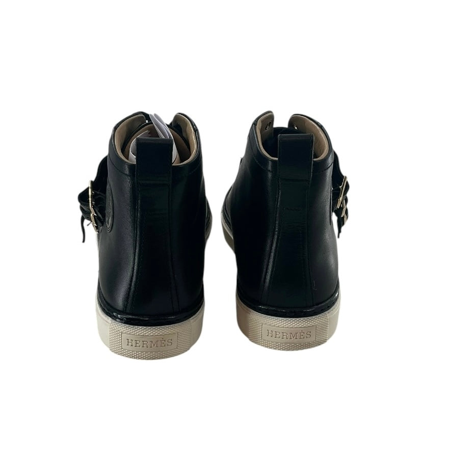 Hermès Lennox Studded Black Leather High Top Sneakers