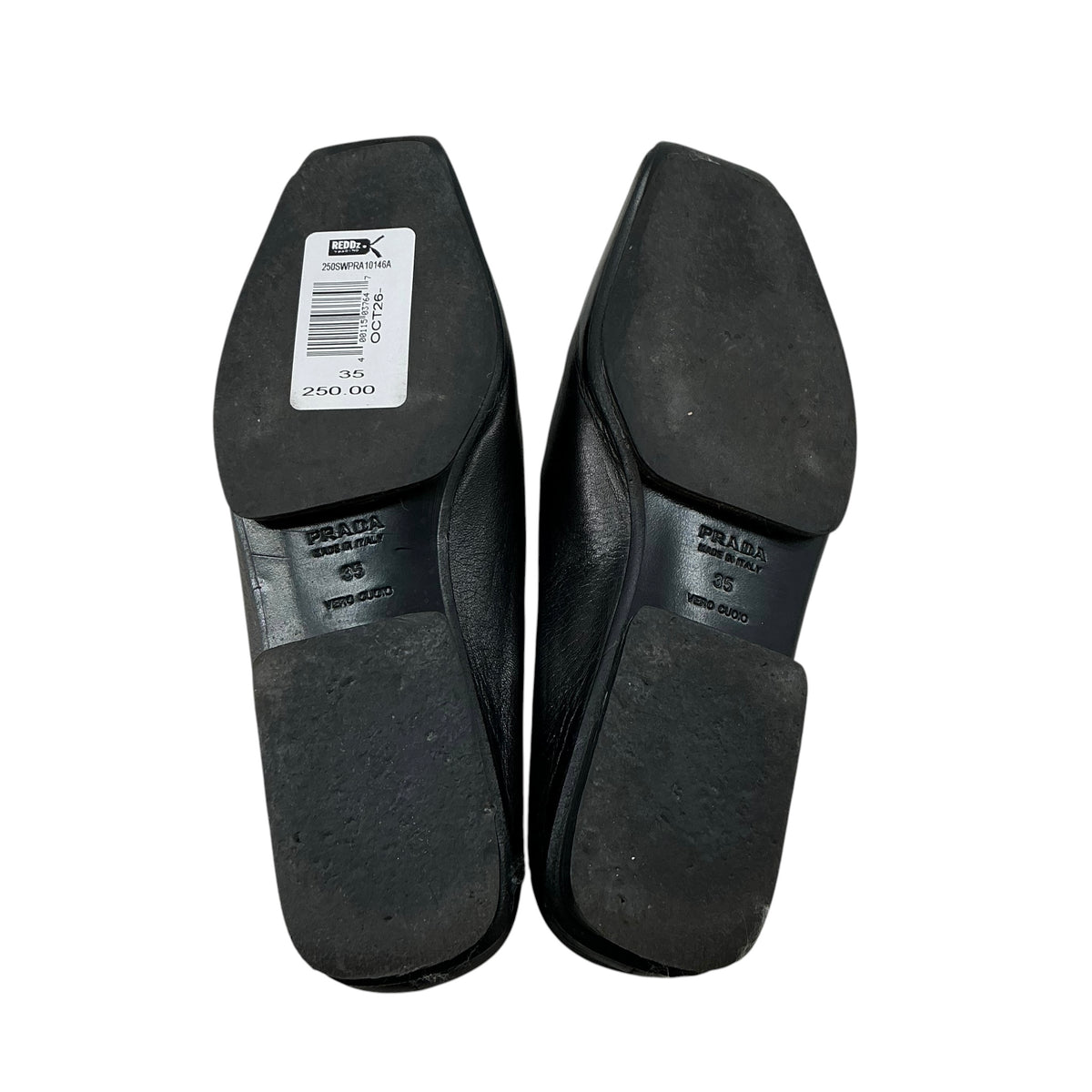 PRADA Black Leather Square Toe Flat Mules Slides