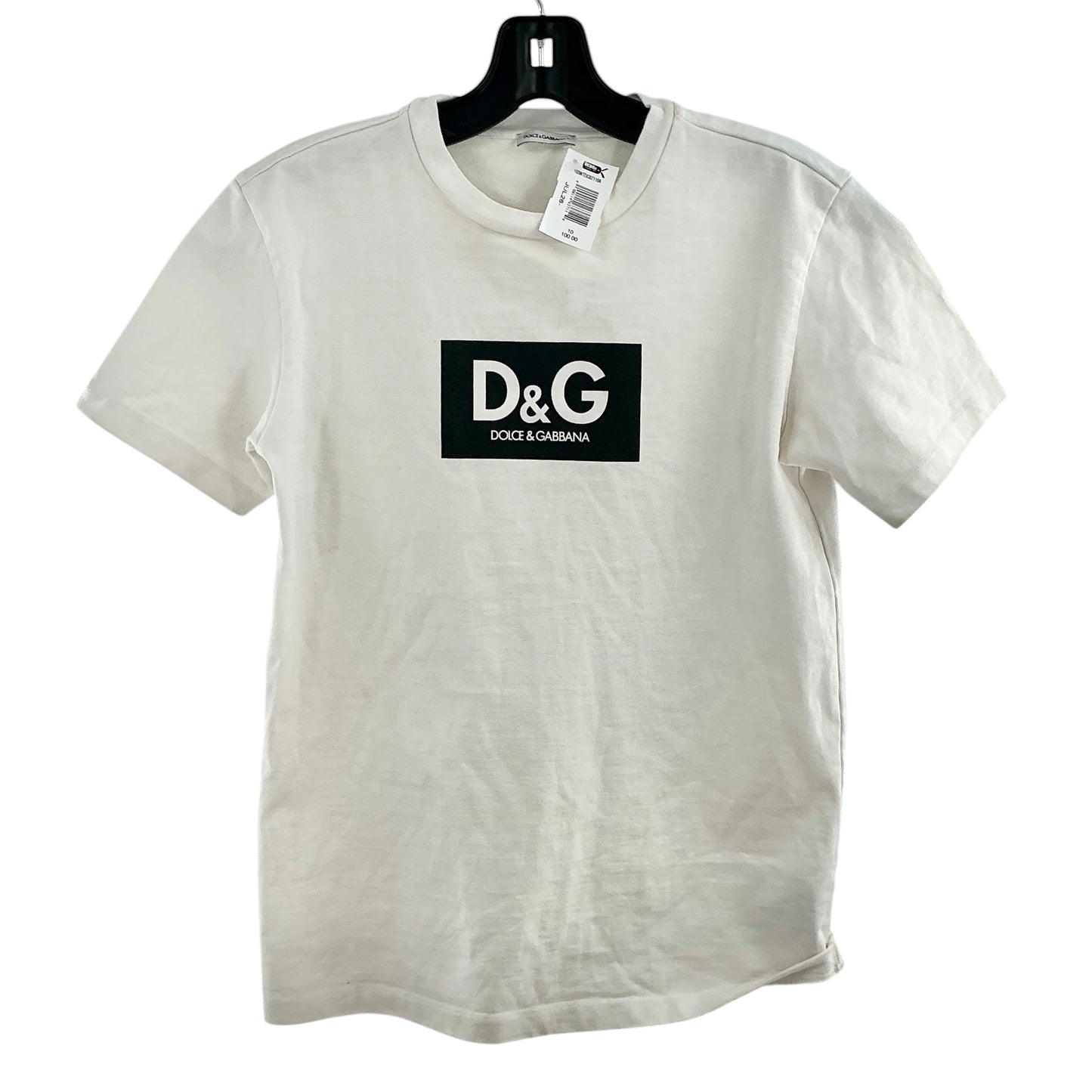 Dolce & Gabbana Womens White Black Box Logo Crew Neck T-Shirt
