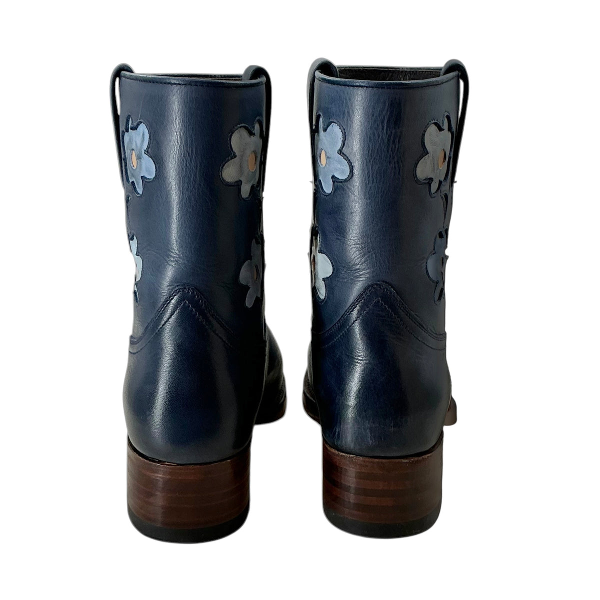 Dandelie by Sendra Handcrafted Leather Flower Ankle Boots Night Blue