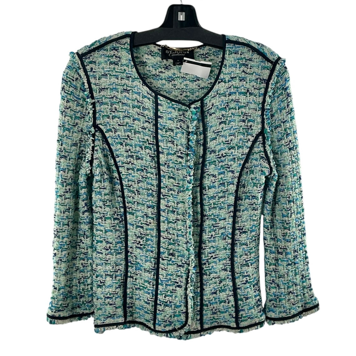 St. John Couture Teal Multi Fringe Knit Jacket