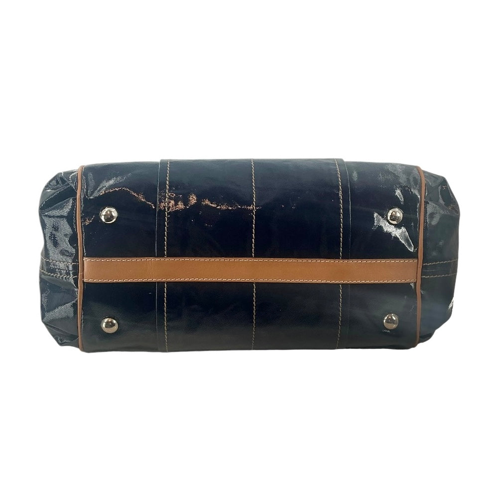 TOD’S Black Coated Canvas Satchel with Tan Leather Trim