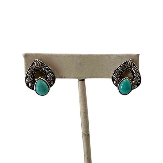 A by John Hardy Sterling Silver Turquoise Teardrop Stud Earrings Artisan Carved 925