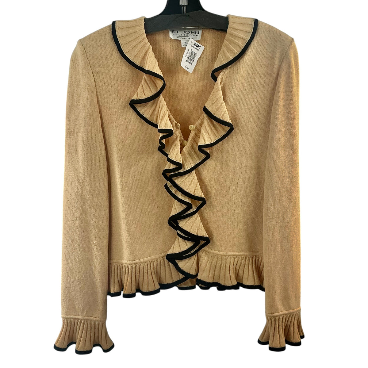 St. John Collection Beige Ruffled Button-Front Knit Sweater Jacket