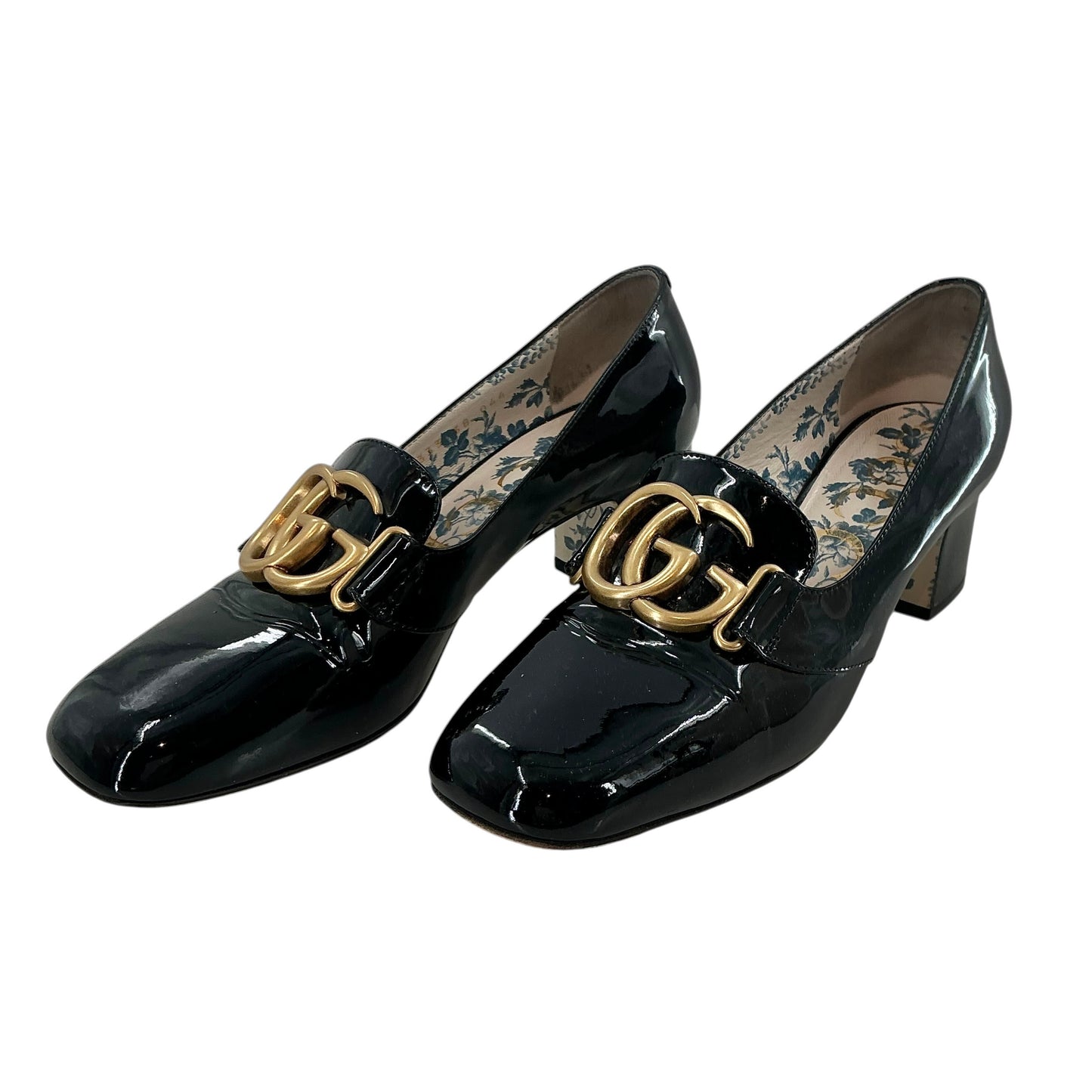 Gucci Black Patent Leather Victoire 55mm GG Loafer Pumps