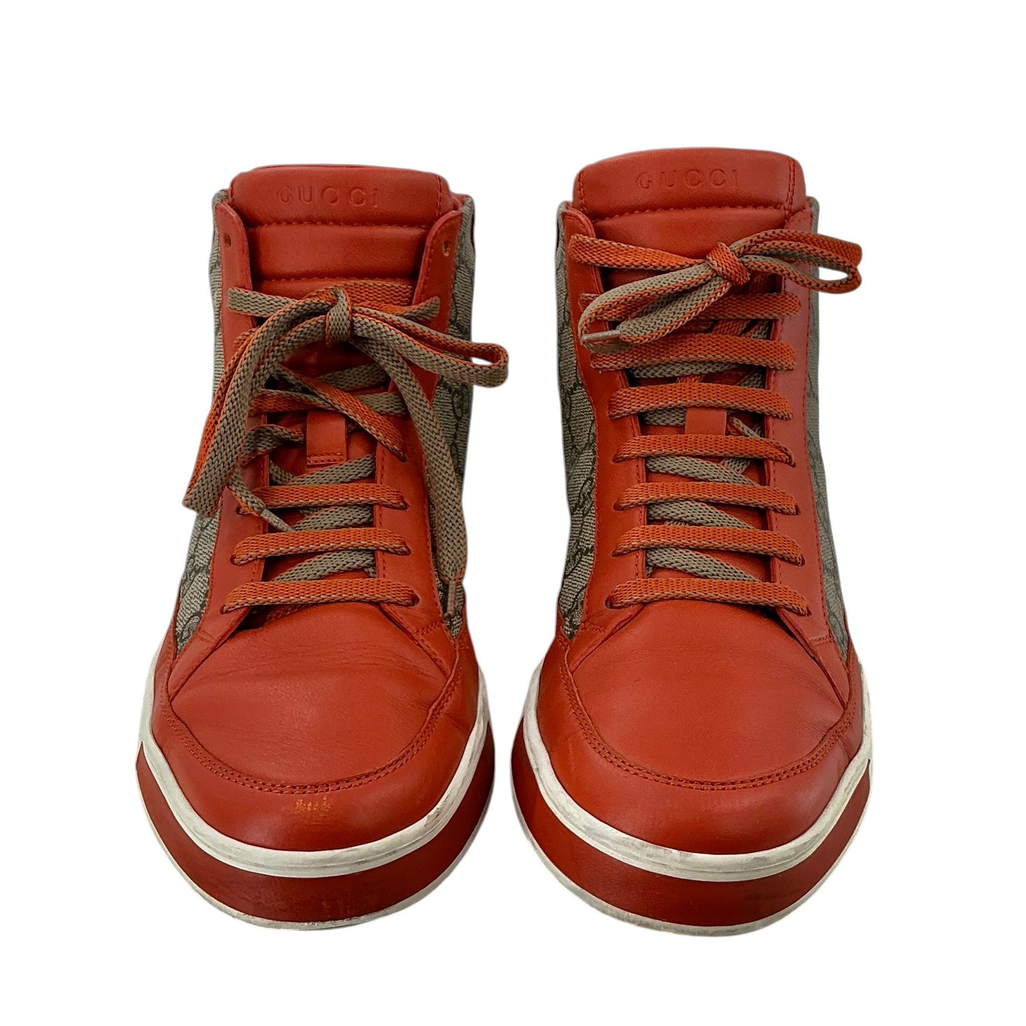 Gucci Men's GG Supreme and Leather High-Top Sneakers in Dark Orange