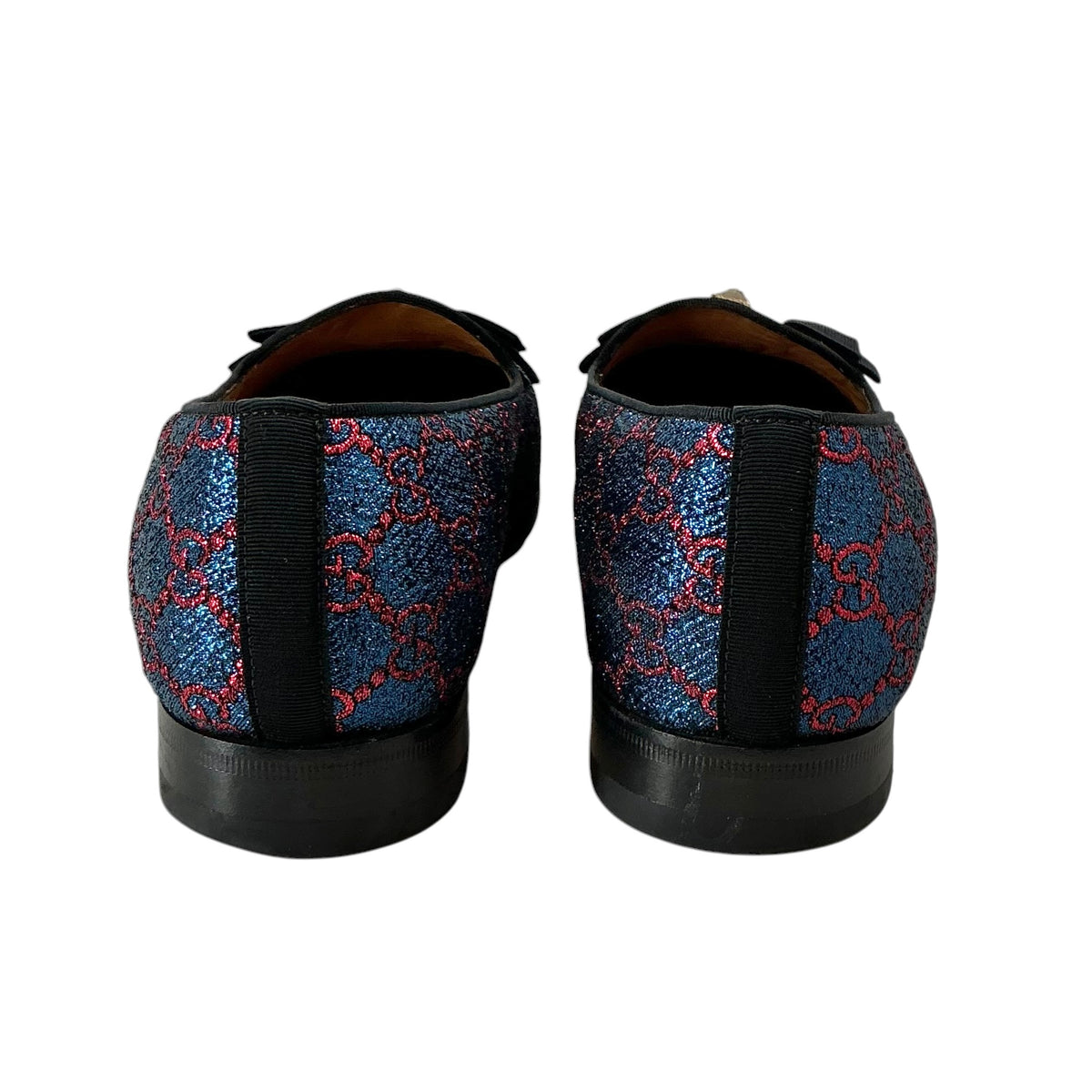 Gucci Lurex Blue & Red GG Monogram Opera Loafers