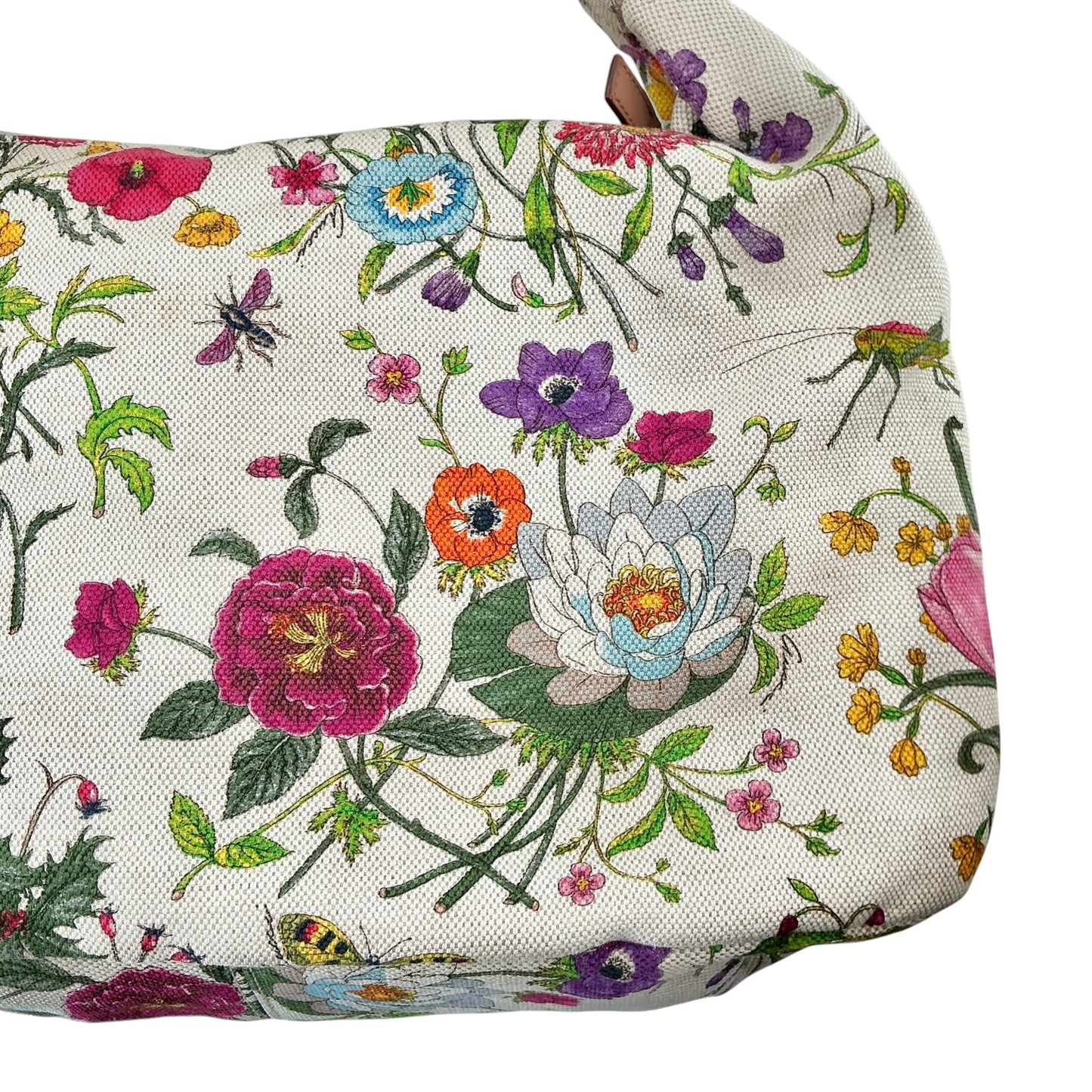 Vintage Gucci Flora Canvas Large Horsebit Hobo Bag