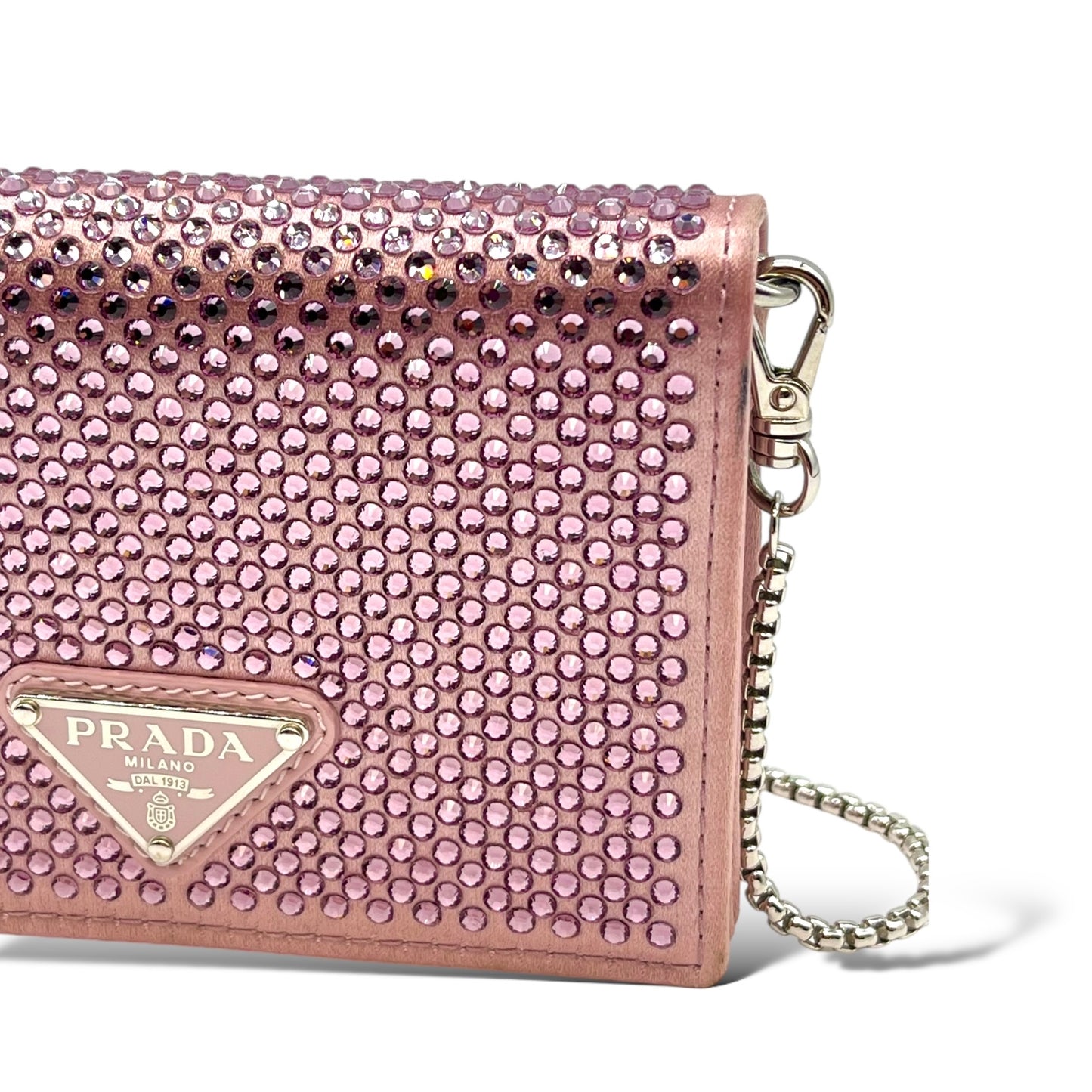 Prada Crystal Card Holder With Chain