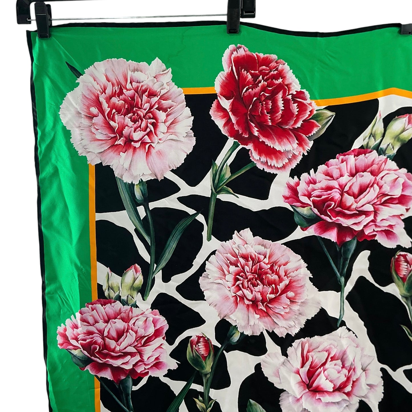 Dolce & Gabbana Carnation Print Silk Square Scarf - Vibrant Green & Black