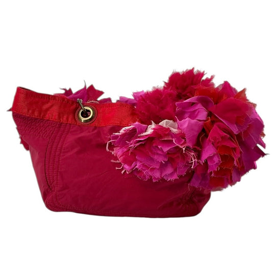 Lanvin Red Nylon Tote Bag With Decorative Red & Pink Floral Poofs