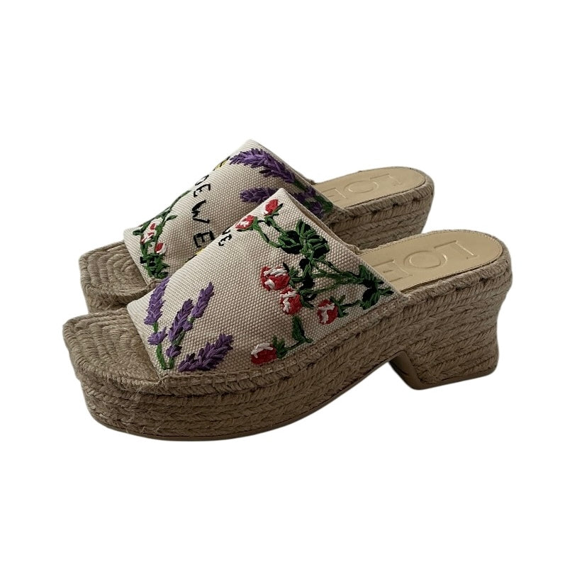 Loewe + Paula's Ibiza Petal Embroidered Canvas Platform Espadrille Mules