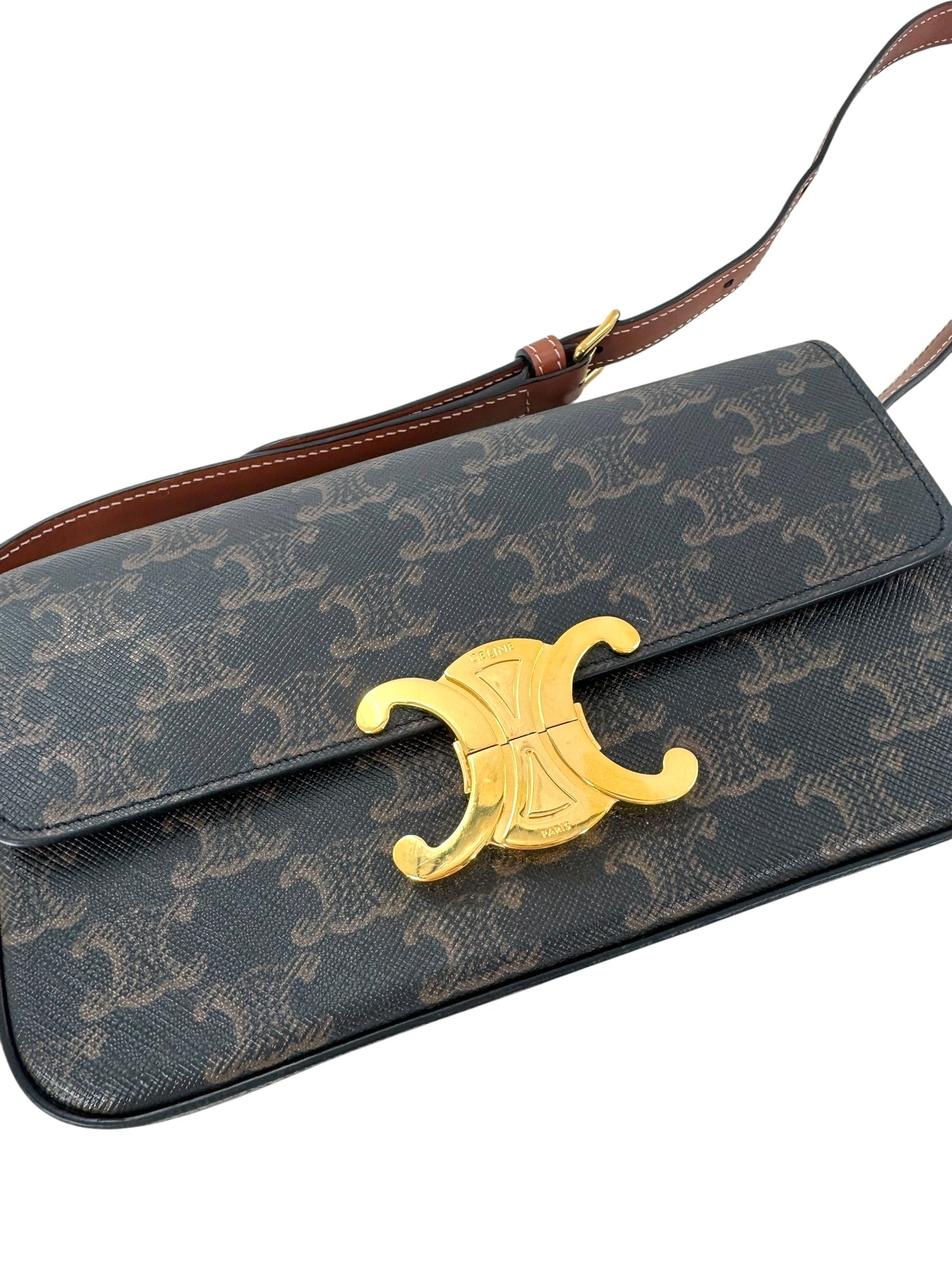 Celine Triomphe Claude Shoulder Bag in Triomphe Canvas and Calfskin