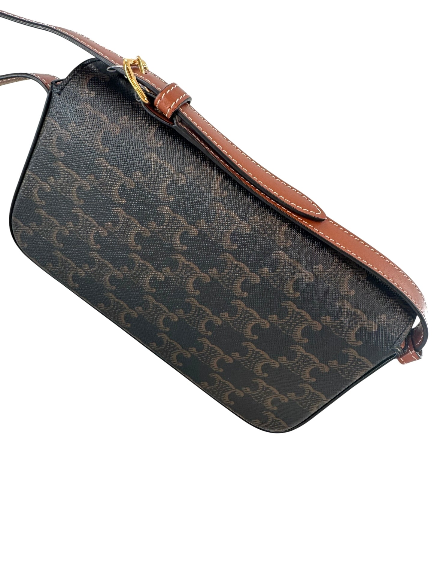 Celine Triomphe Claude Shoulder Bag in Triomphe Canvas and Calfskin