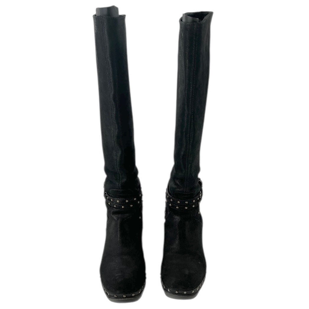 Miu Miu Black Leather Stud Accent Knee High Boots