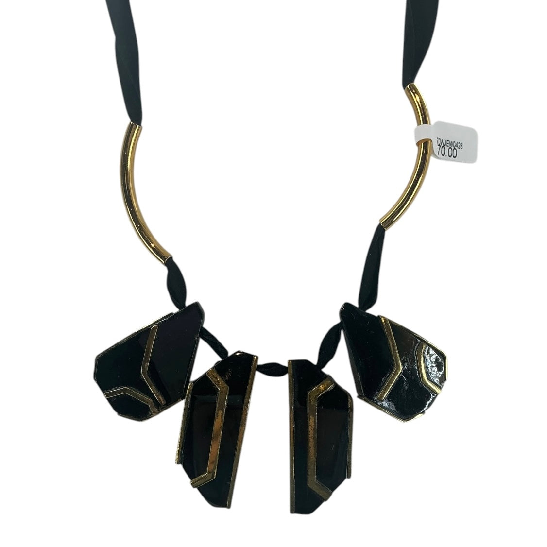 Marni Black Geometric Resin & Gold-Tone Accent Statement Ribbon Necklace