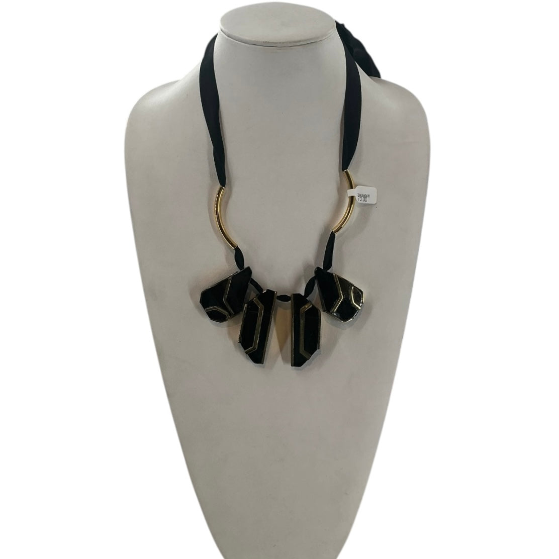 Marni Black Geometric Resin & Gold-Tone Accent Statement Ribbon Necklace