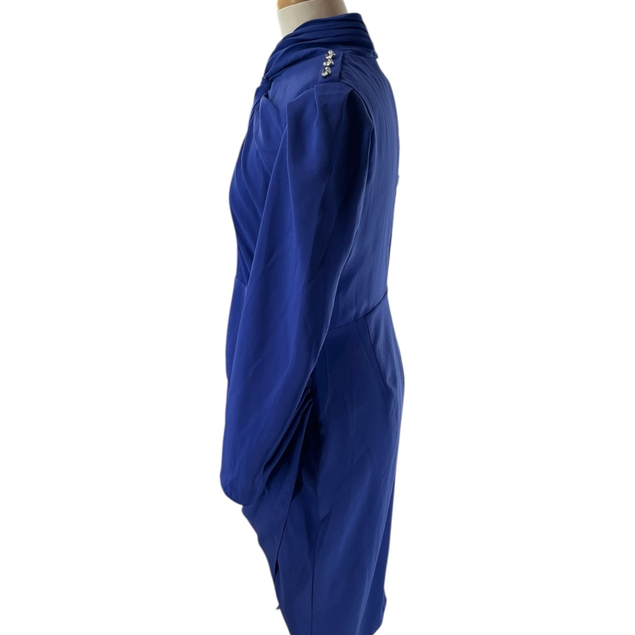 Self-Portrait Blue Stretch Crepe Twisted Collar Midi Dress