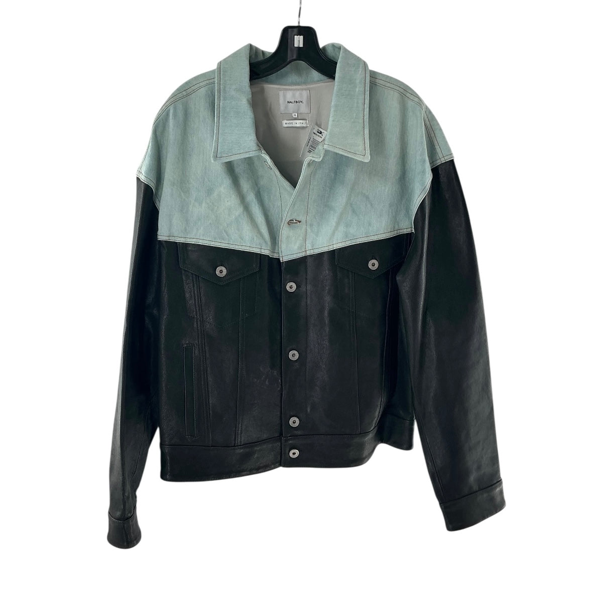Halfboy Paneled Denim and Leather Jacket