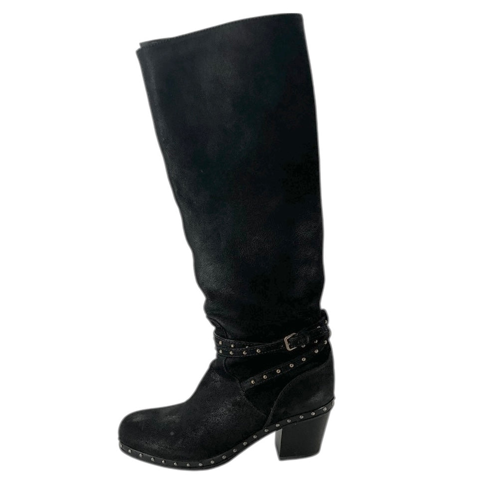 Miu Miu Black Leather Stud Accent Knee High Boots