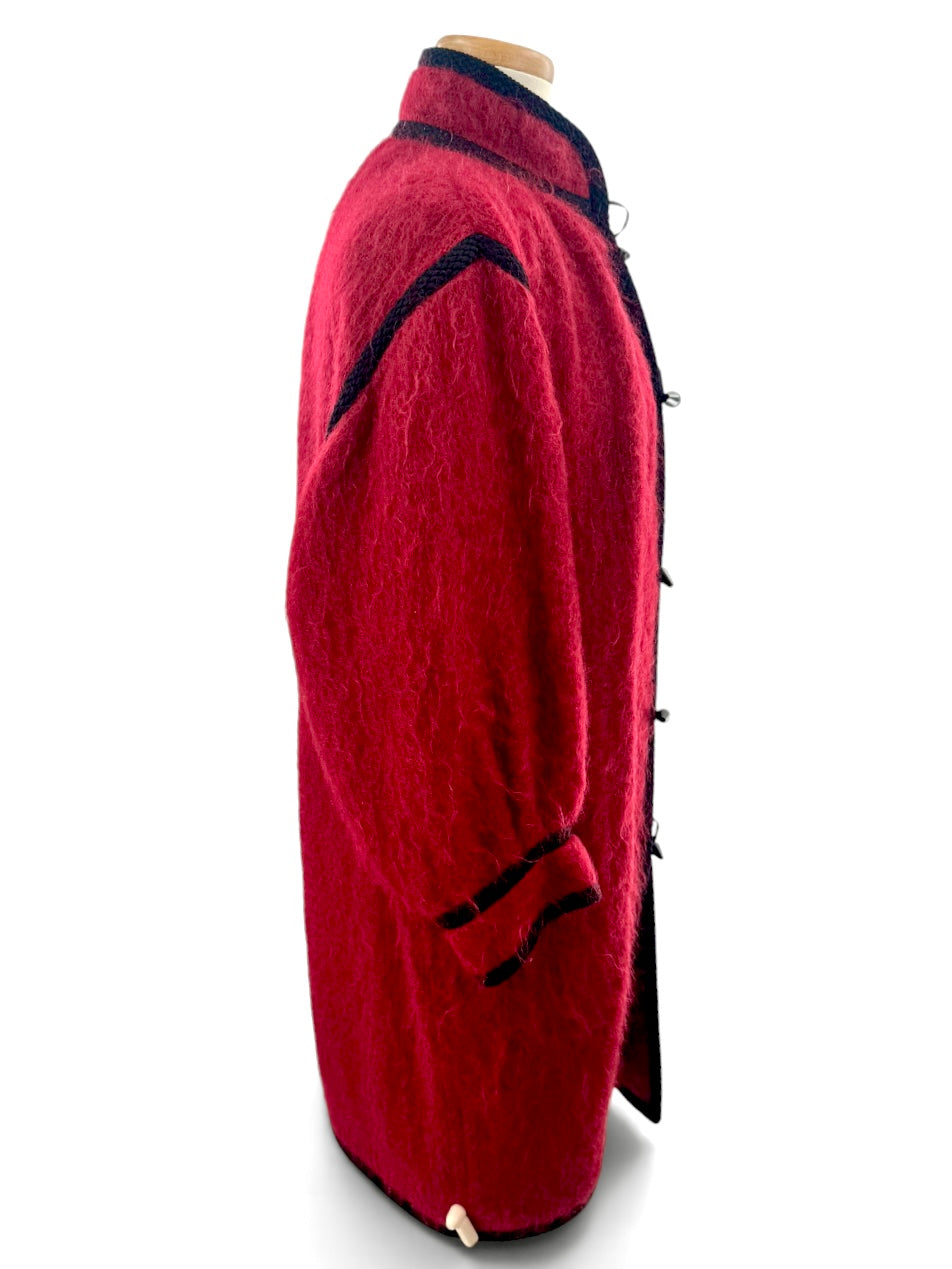 Yves Saint Laurent Vintage 1970’s Red Brushed Wool Silk-Lined Toggle Coat – Size Small