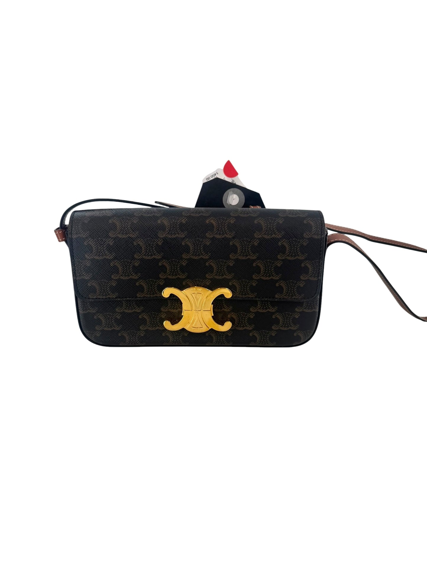 Celine Triomphe Claude Shoulder Bag in Triomphe Canvas and Calfskin