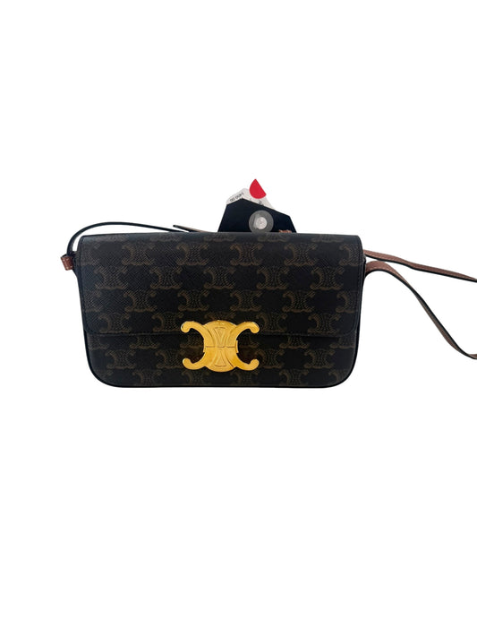 Celine Triomphe Claude Shoulder Bag in Triomphe Canvas and Calfskin