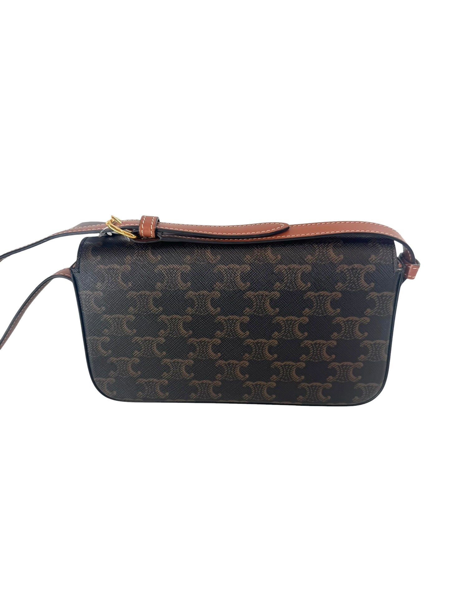 Celine Triomphe Claude Shoulder Bag in Triomphe Canvas and Calfskin