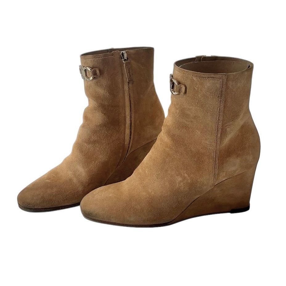 Salvatore Ferragamo Suede Side Zip Short Boot