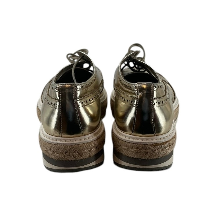 Prada Gold Metallic Leather Platform Lace-Up Brogue Shoes